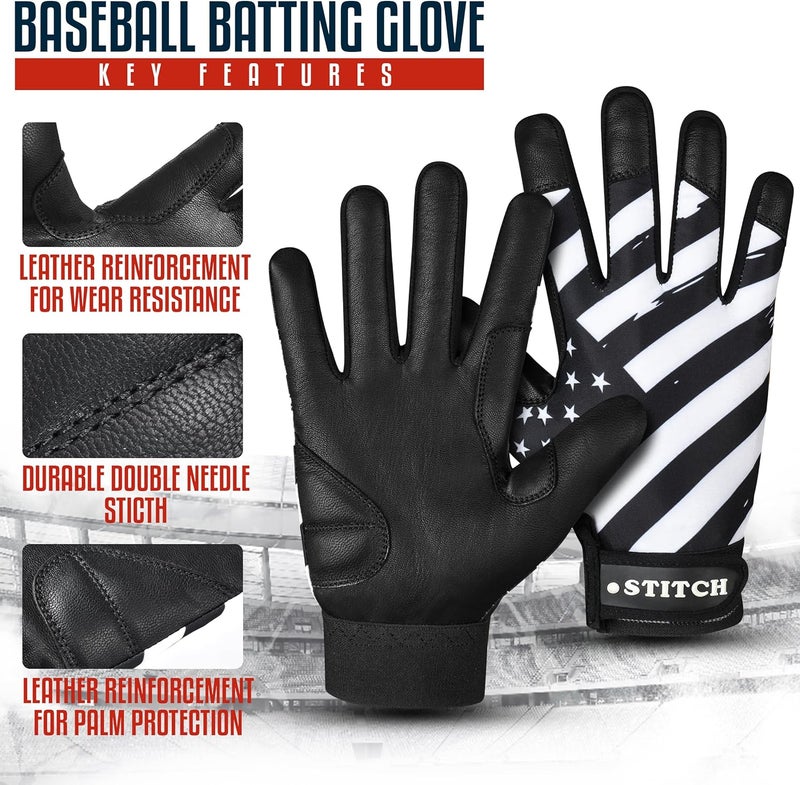 Dot Stitch Batting Gloves - American Flag & USA Flag Baseball & Softball Gloves for Youth, Adult & Unisex - Image 3